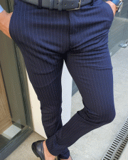 Wide Fit Pant ~ Navy with Light Blue Pinstripe – Jepps Design