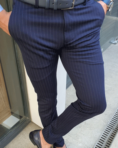 Buy Black Slim Fit Pinstripe Pants by GentWith with Free Shipping