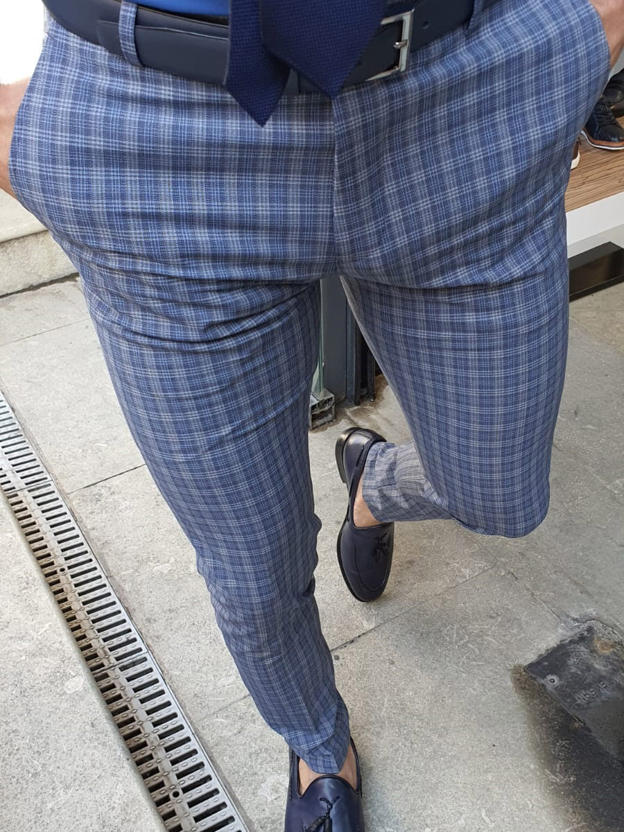 tartan trousers with zips
