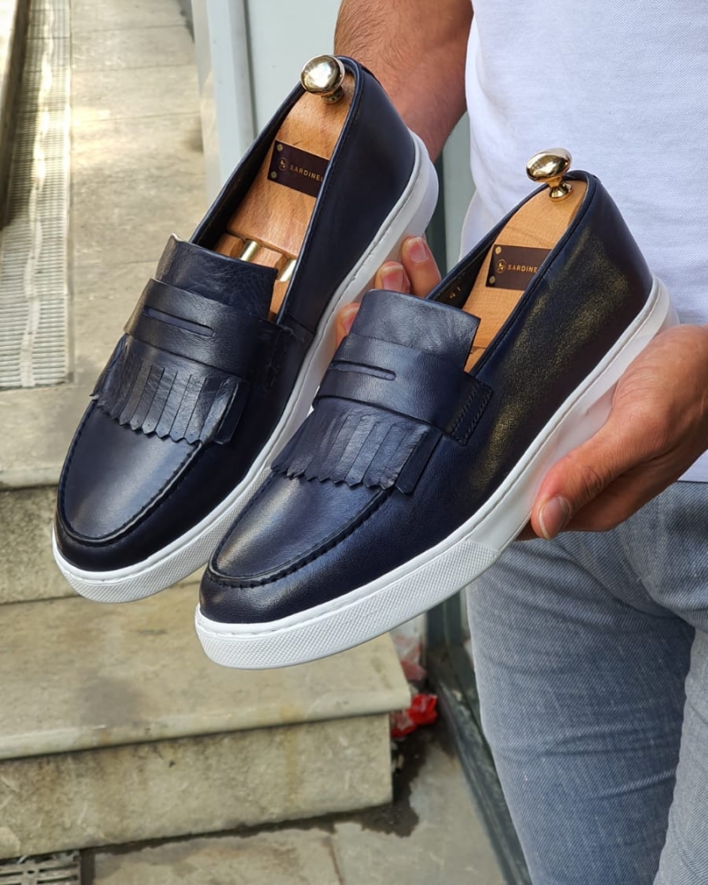 Navy Blue Kilt Loafers by GentWith.com with Free Worldwide Shipping