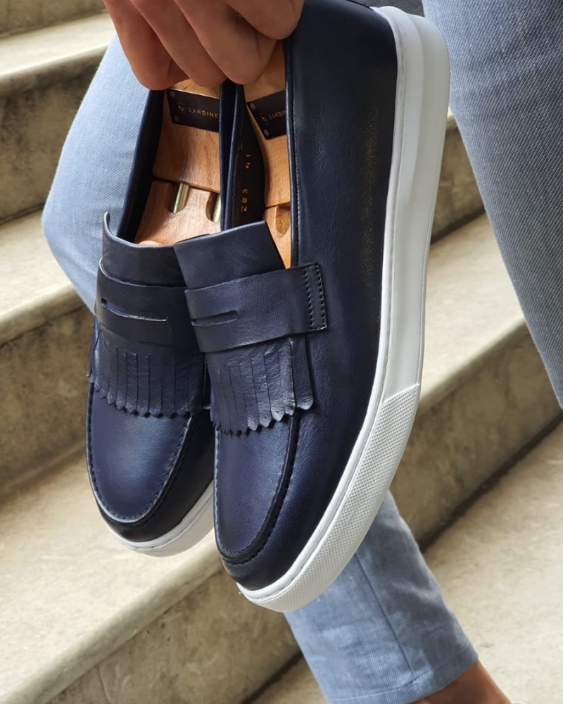 Navy Blue Kilt Loafers by GentWith.com with Free Worldwide Shipping