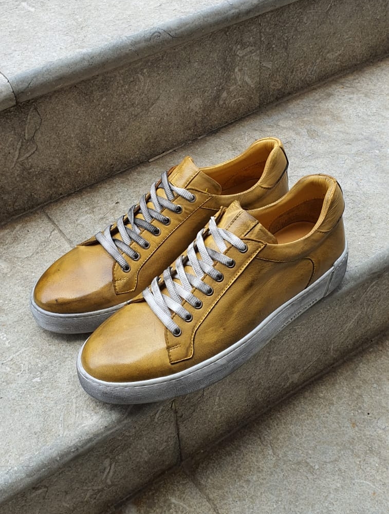 Yellow Mid-Top Sneakers by GentWith.com with Free Worldwide Shipping