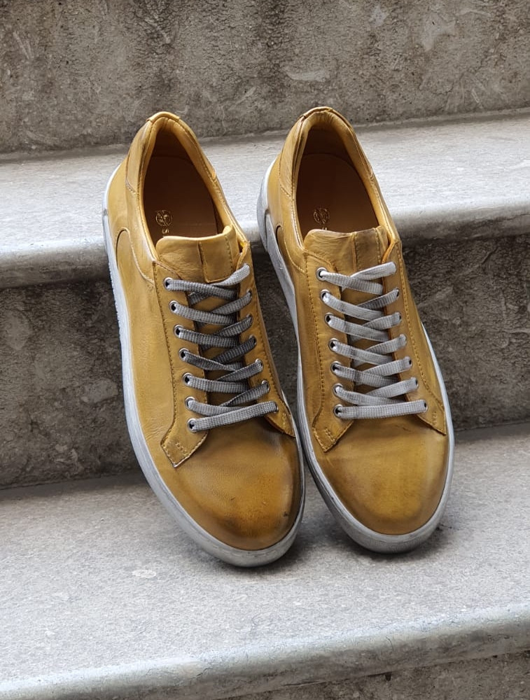 Yellow Mid-Top Sneakers by GentWith.com with Free Worldwide Shipping