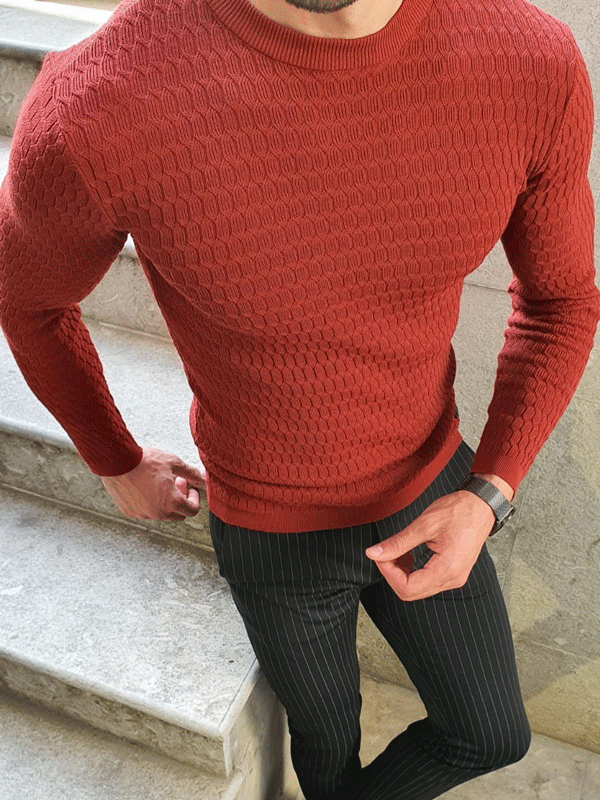Buy Red Slim Fit Crew Neck Sweater by GentWith.com | Free Shipping