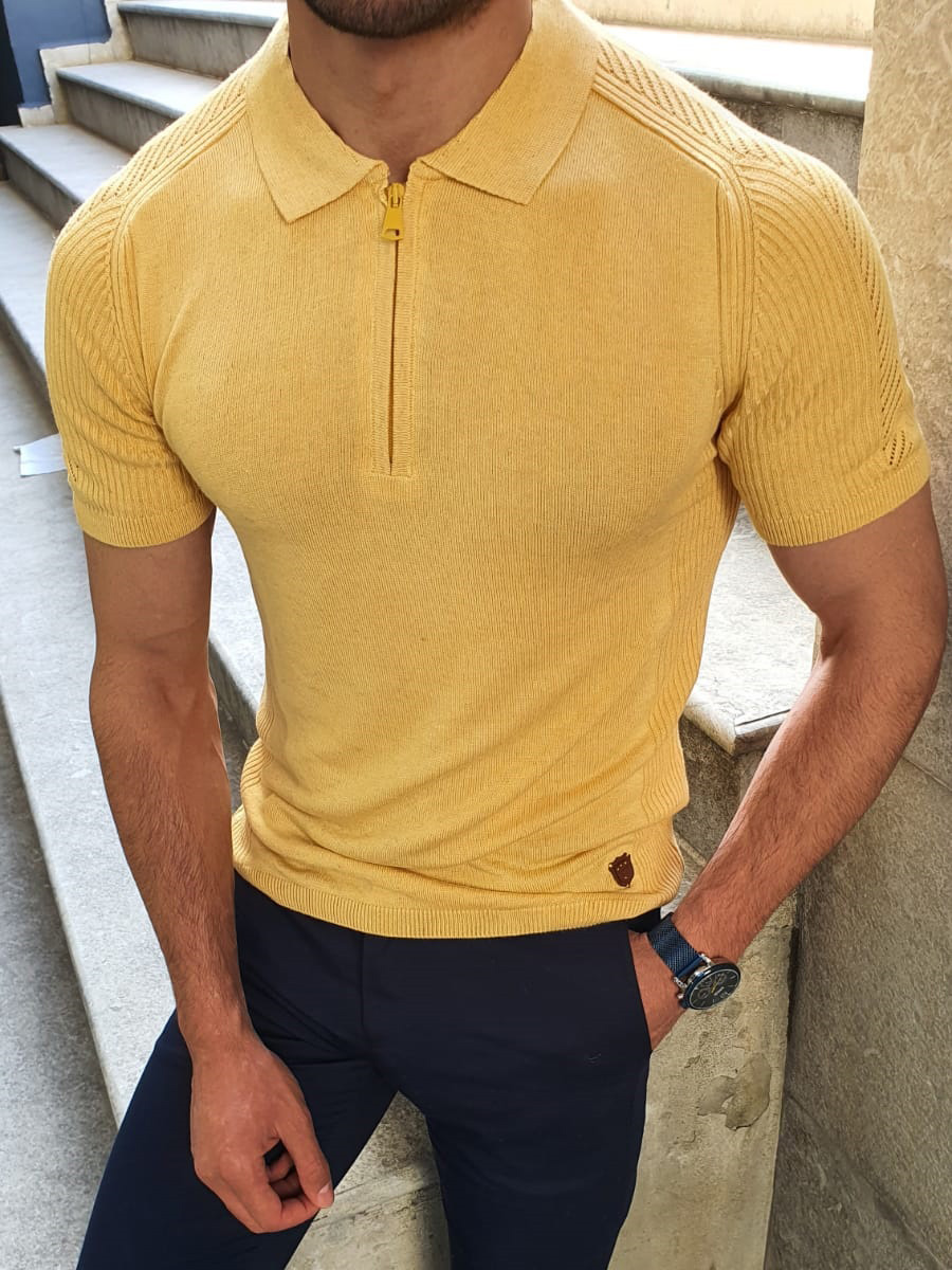 Buy Yellow Slim Fit Collar Neck TShirt by GentWith | Free Shipping