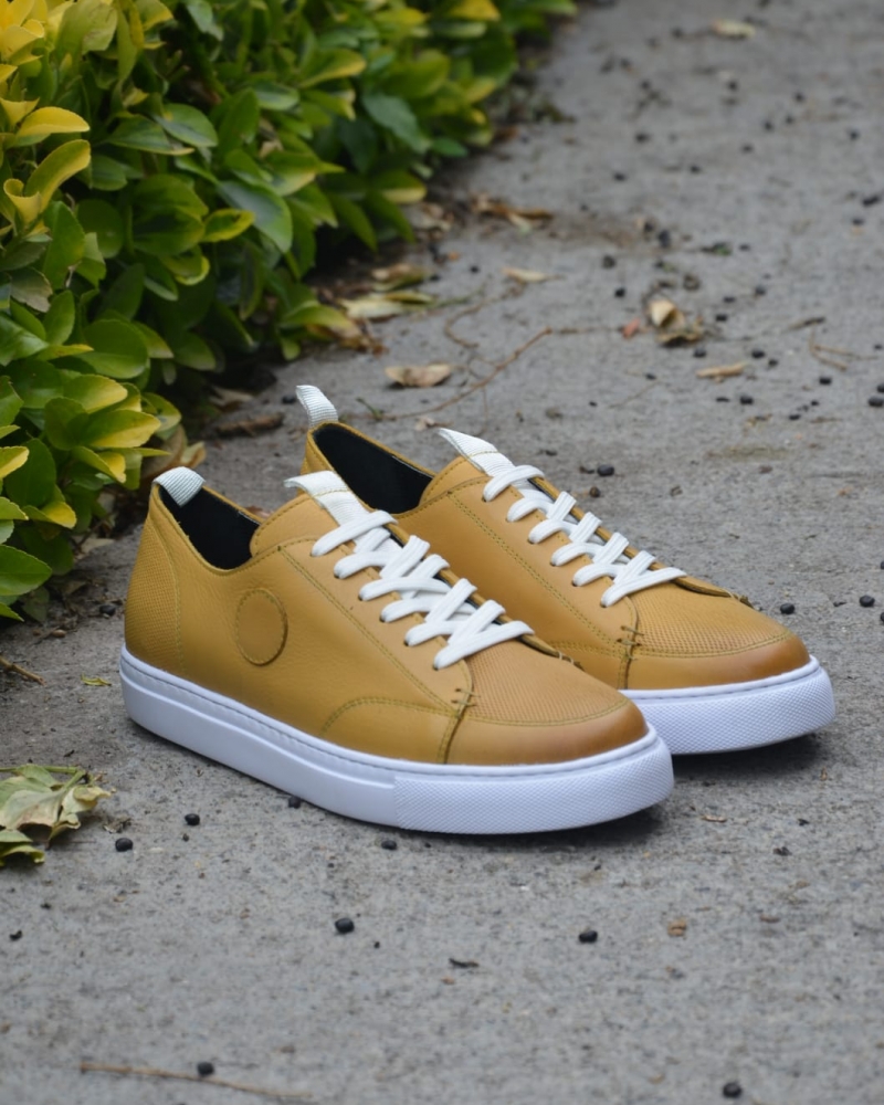 Yellow Mid-Top Sneakers by GentWith.com with Free Worldwide Shipping