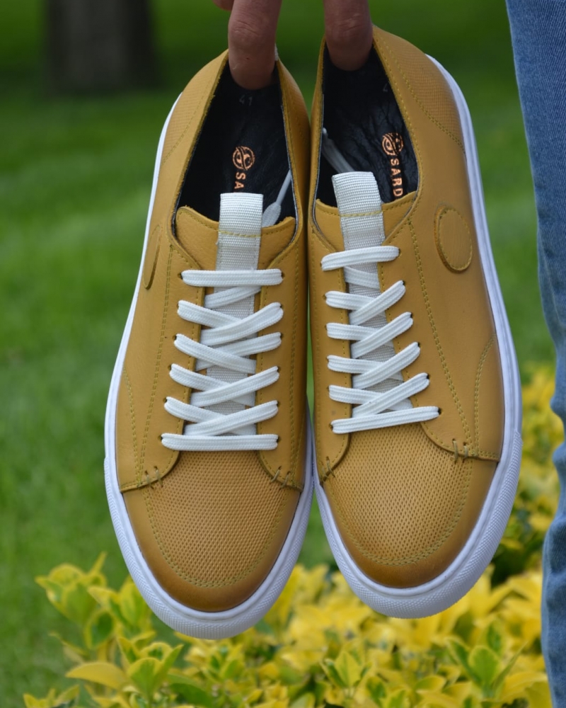 Yellow Mid-Top Sneakers by GentWith.com with Free Worldwide Shipping