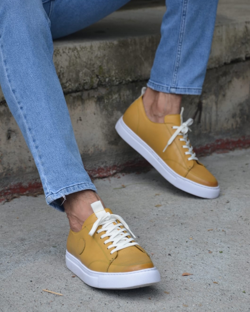 Yellow Mid-Top Sneakers by GentWith.com with Free Worldwide Shipping