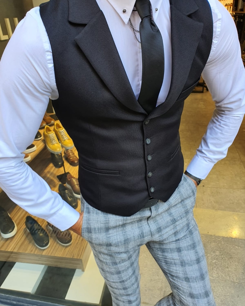 Black Slim Fit Vest for Men by GentWith.com with Free Worldwide Shipping