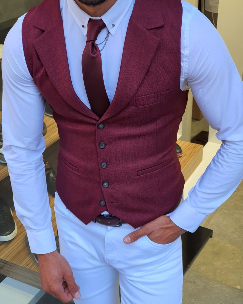 Burgundy Slim Fit Vest by GentWith.com with Free Worldwide Shipping