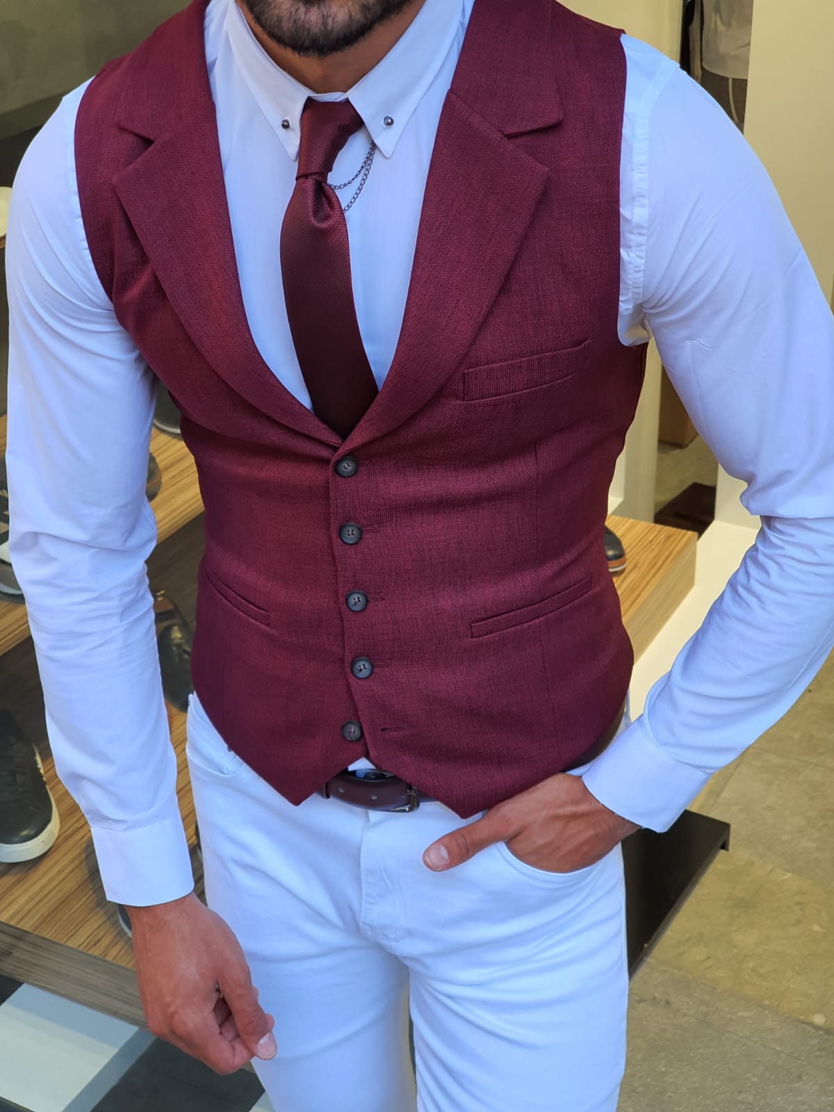 Men's Solid Dress Vest Bow Tie Burgundy for Tuxedo and Suit - Walmart.com