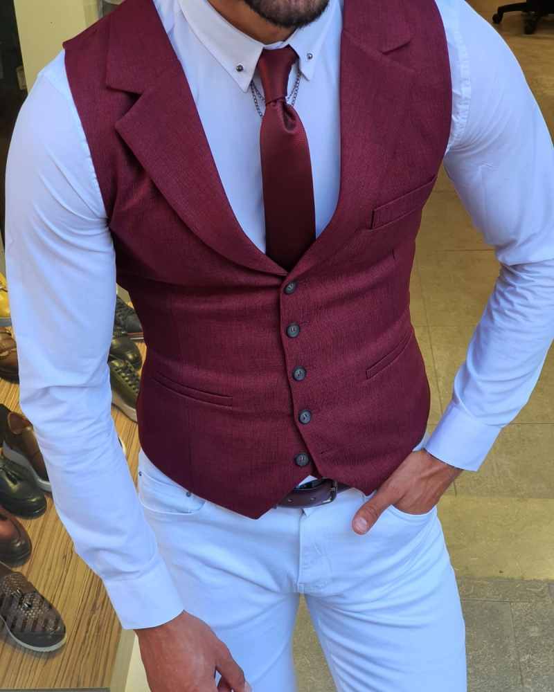 Burgundy Slim Fit Vest by GentWith.com with Free Worldwide Shipping