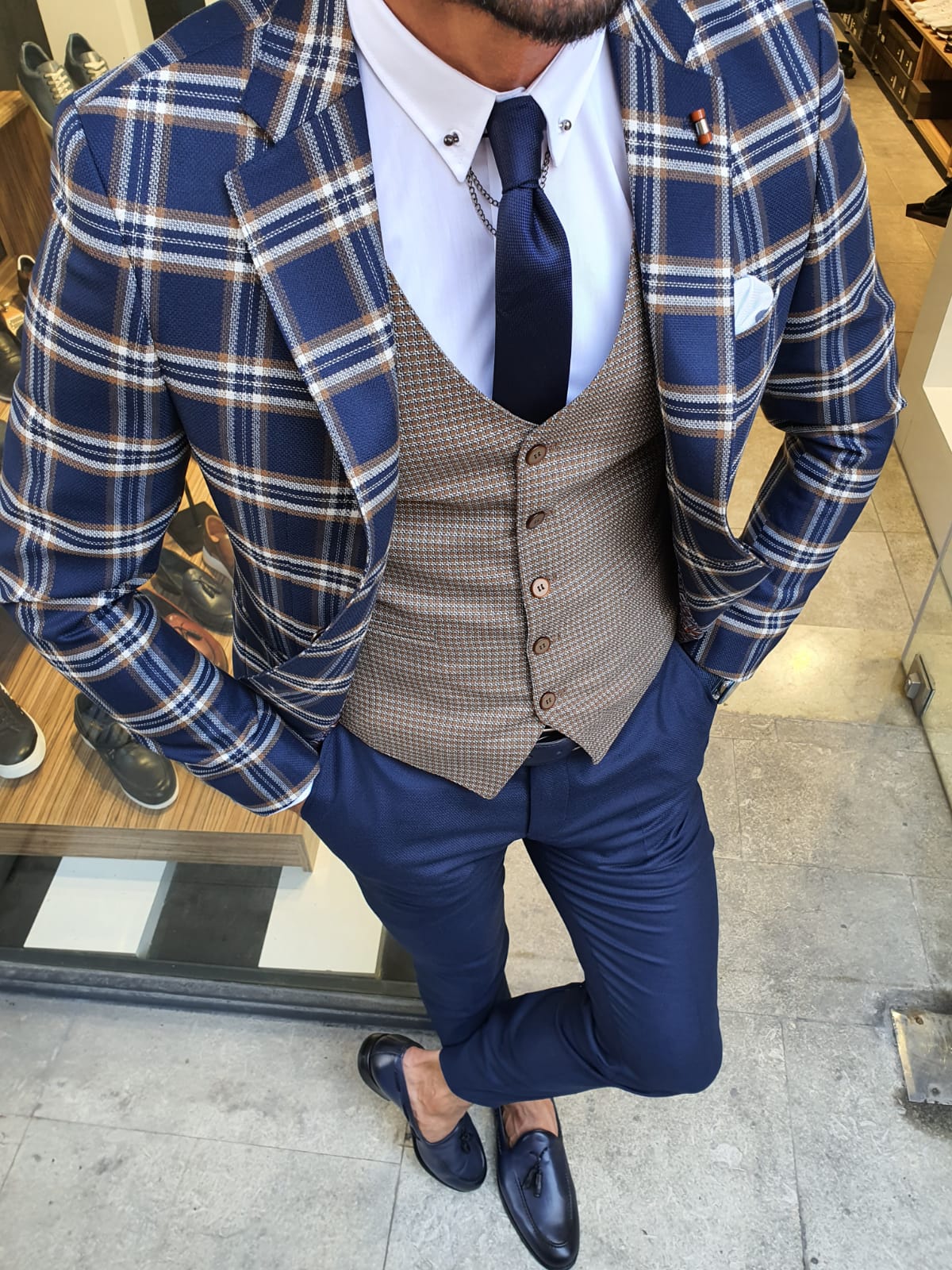 Buy Indigo Slim Fit Plaid Check Suit By With Free Shipping