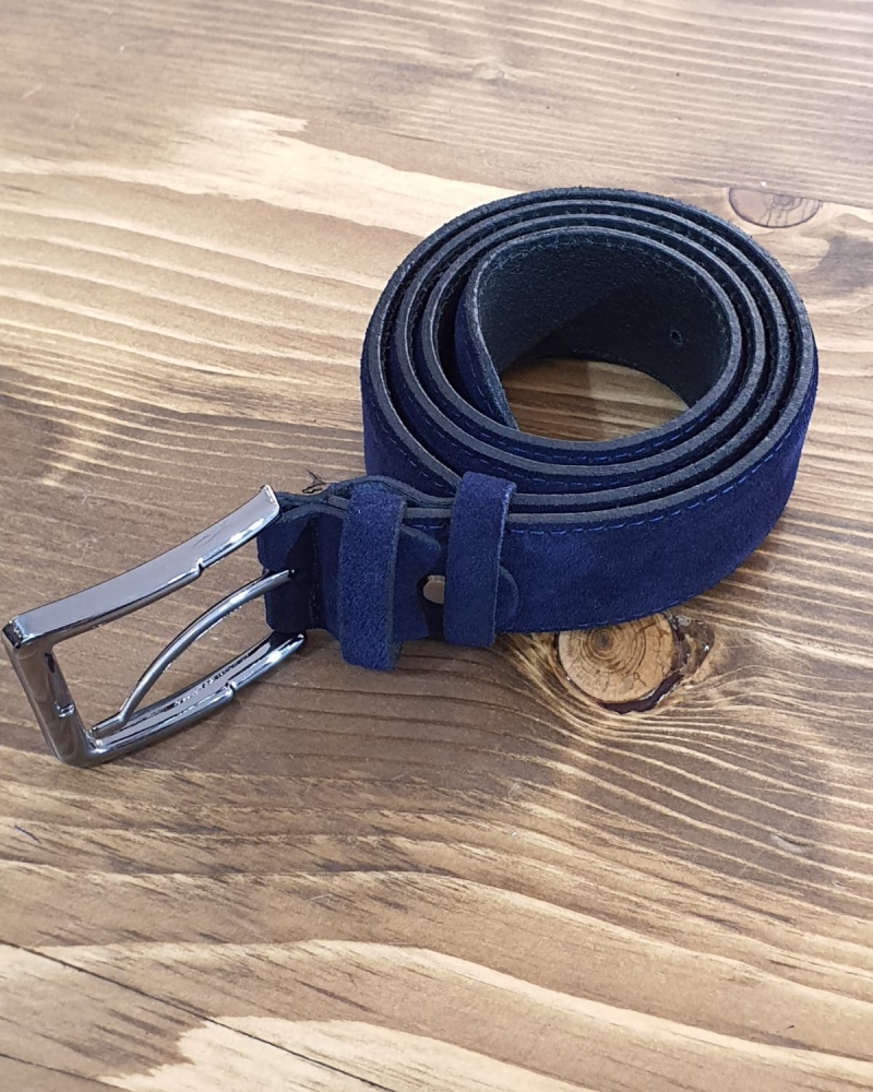 Navy Blue Suede Leather Belt for Men by GentWith.com with Free Worldwide Shipping