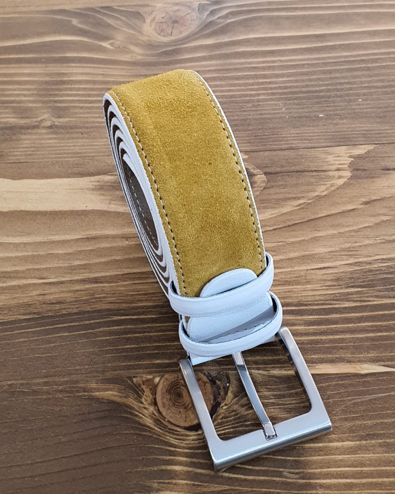 Yellow Suede Leather Belt for Men by GentWith.com with Free Worldwide Shipping