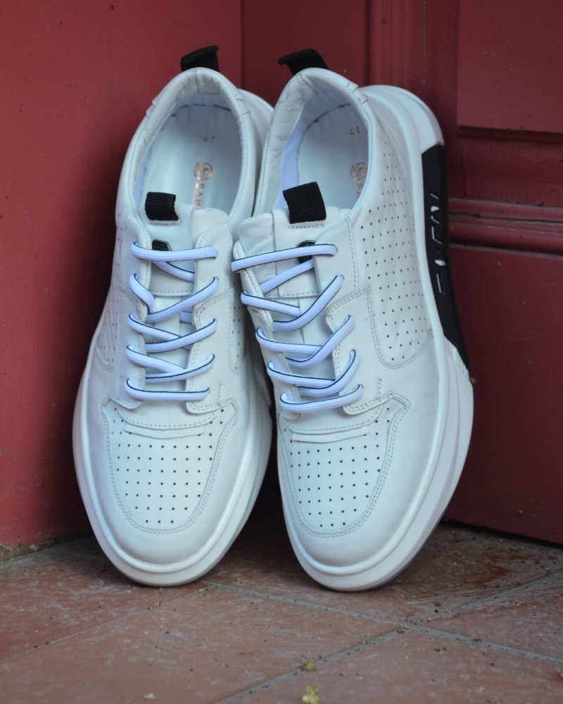 White Mid-Top Sneakers by GentWith.com with Free Worldwide Shipping