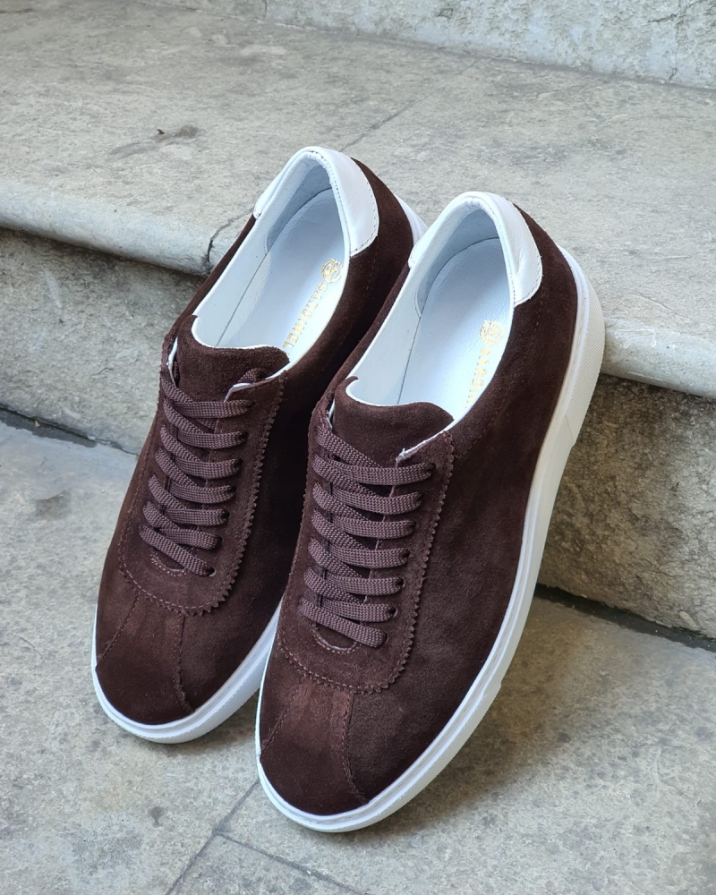Brown Mid-Top Suede Sneaker for Men by GentWith.com with Free Worldwide Shipping