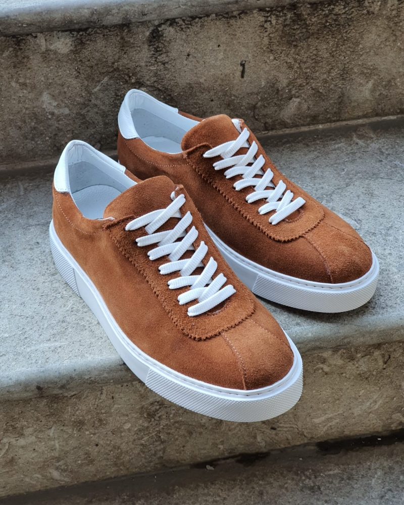 Cinnamon Mid-Top Suede Sneaker for Men by GentWith.com with Free Worldwide Shipping