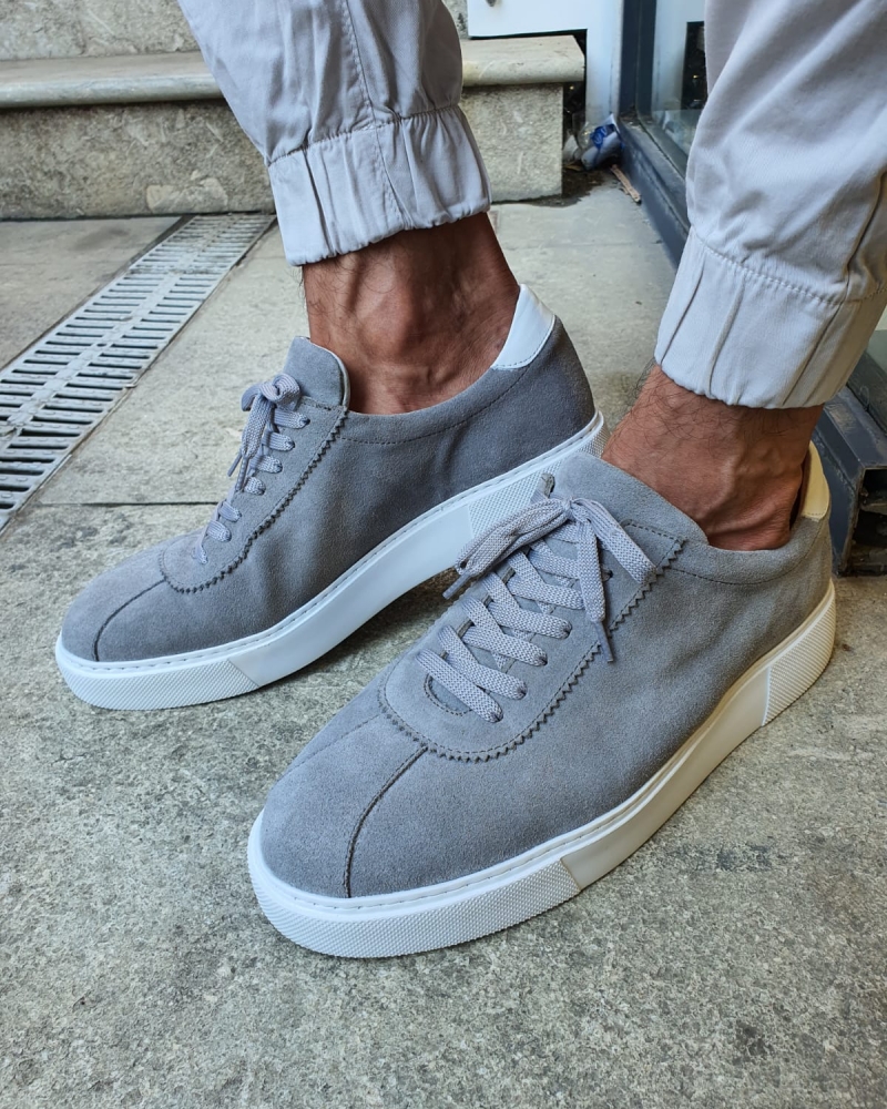 Gray Mid-Top Suede Sneaker for Men by GentWith.com with Free Worldwide Shipping