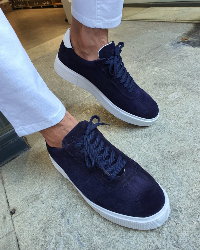 Buy Navy Blue Mid Top Suede Sneakers by GentWith.com | Free Shipping