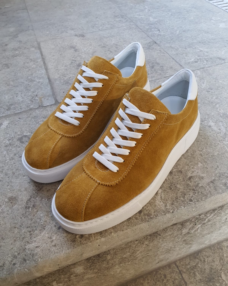 Yellow Mid-Top Suede Sneaker for Men by GentWith.com with Free Worldwide Shipping