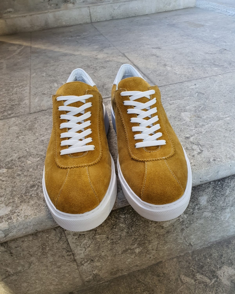 Buy Yellow Mid Top Suede Sneakers by GentWith.com | Free Shipping