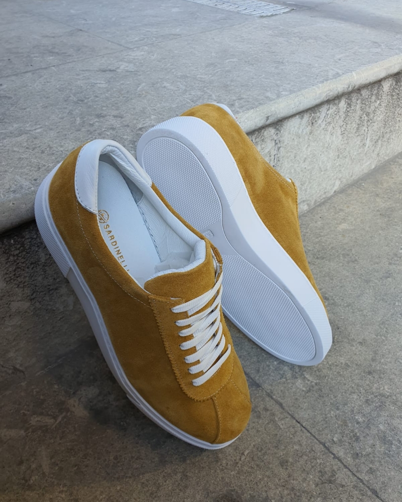 Yellow Mid-Top Suede Sneaker for Men by GentWith.com with Free Worldwide Shipping