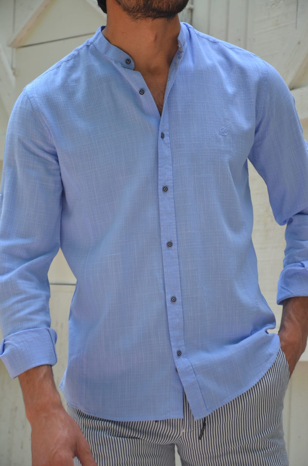 Blue Slim Fit Cotton Shirt by GentWith.com with Free Worldwide Shipping