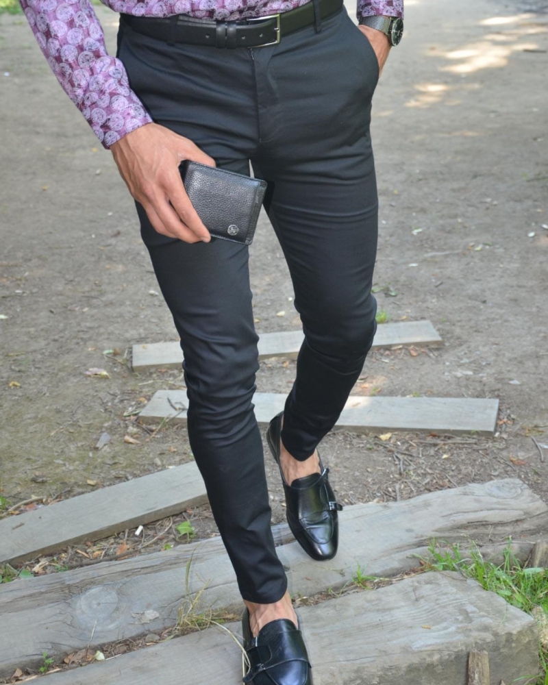 Black Slim Fit Pants by GentWith.com with Free Worldwide Shipping