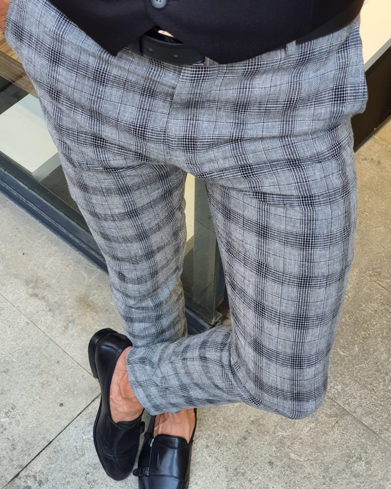 Buy Black Slim Fit Plaid Pants by GentWith.com with Free Shipping