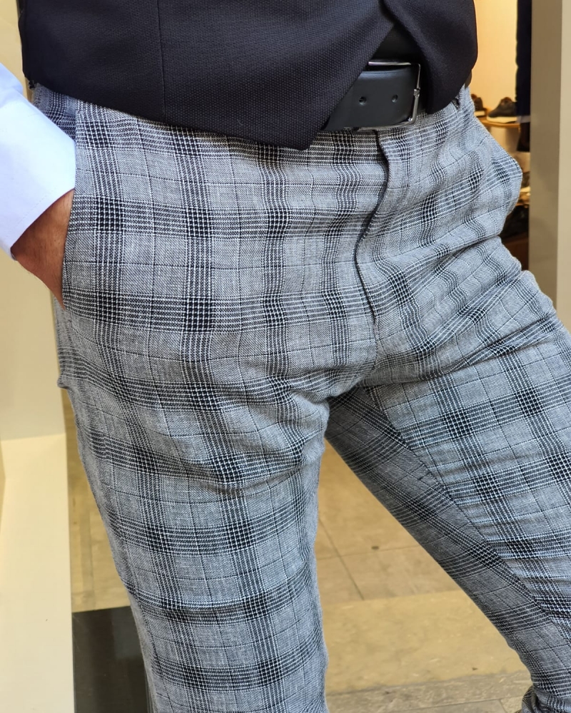 Buy Black Slim Fit Plaid Pants by GentWith.com with Free Shipping