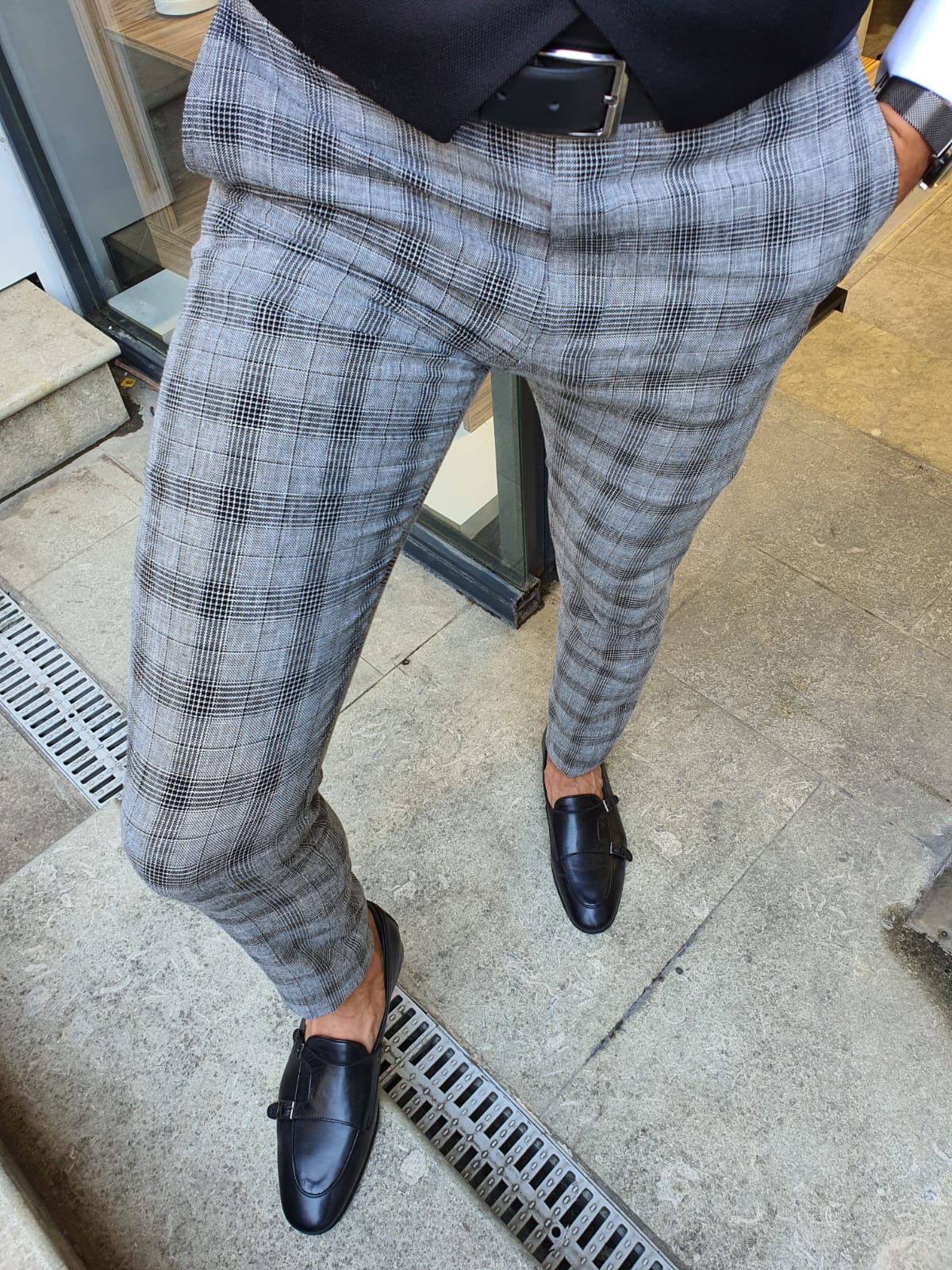 Buy Black Slim Fit Plaid Pants by GentWith.com with Free Shipping