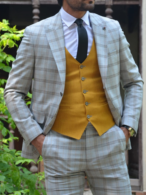Camel Slim Fit Plaid Suit by GentWith.com with Free Worldwide Shipping