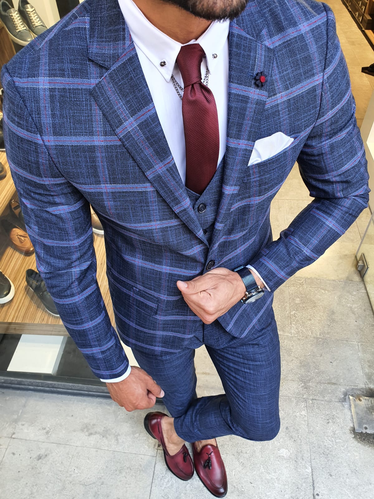 Buy Indigo Slim Fit Check Plaid Suit by GentWith.com with Free Shipping