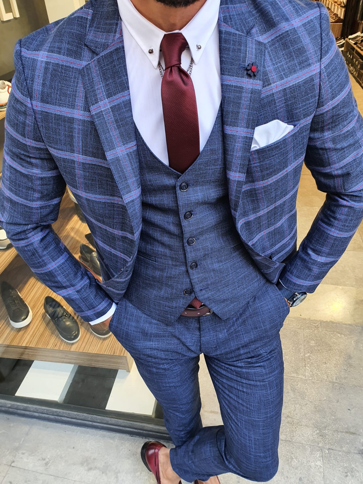 Buy Indigo Slim Fit Check Plaid Suit by GentWith.com with Free Shipping