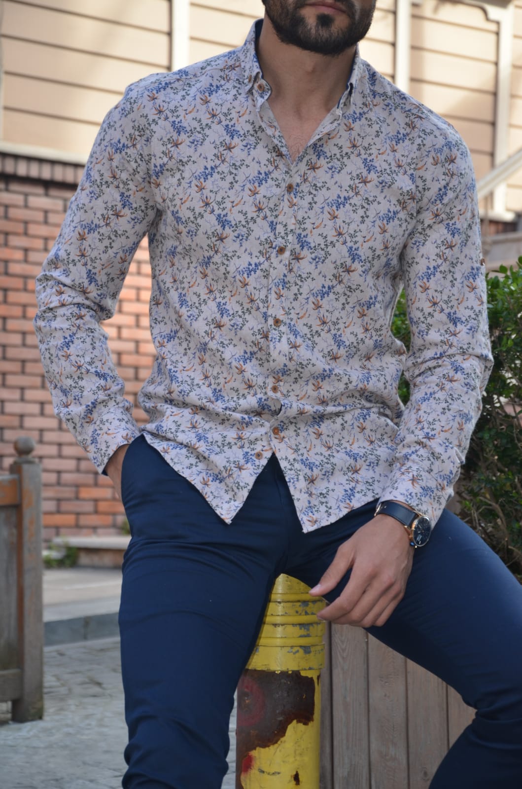 Buy Beige Slim Fit Floral Shirt by GentWith.com with Free Shipping