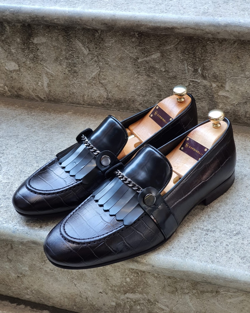 Black Kilt Loafers for Men by GentWith.com with Free Worldwide Shipping