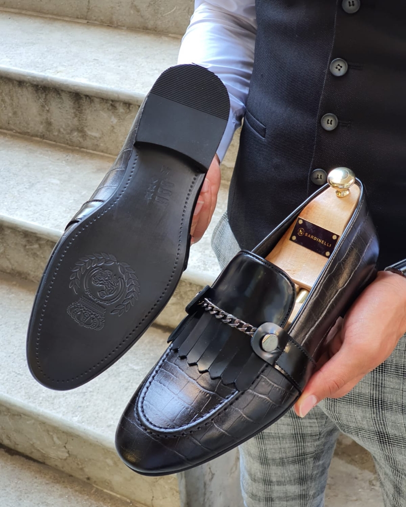 Black Kilt Loafers for Men by GentWith.com with Free Worldwide Shipping