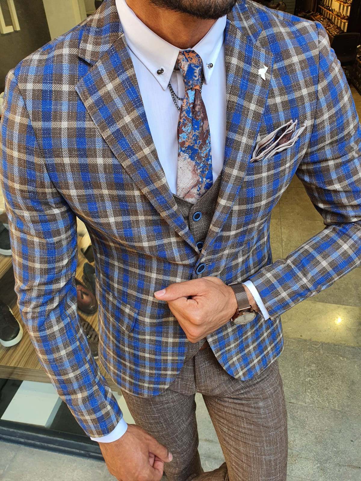 Buy Camel Slim Fit Plaid Check Suit by with Free Shipping