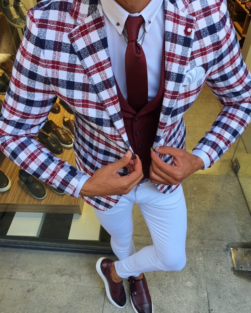 Red Slim Fit Plaid Suit by GentWith.com with Free Worldwide Shipping