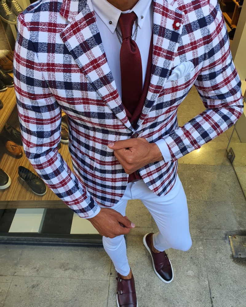 Red Slim Fit Plaid Suit by GentWith.com with Free Worldwide Shipping