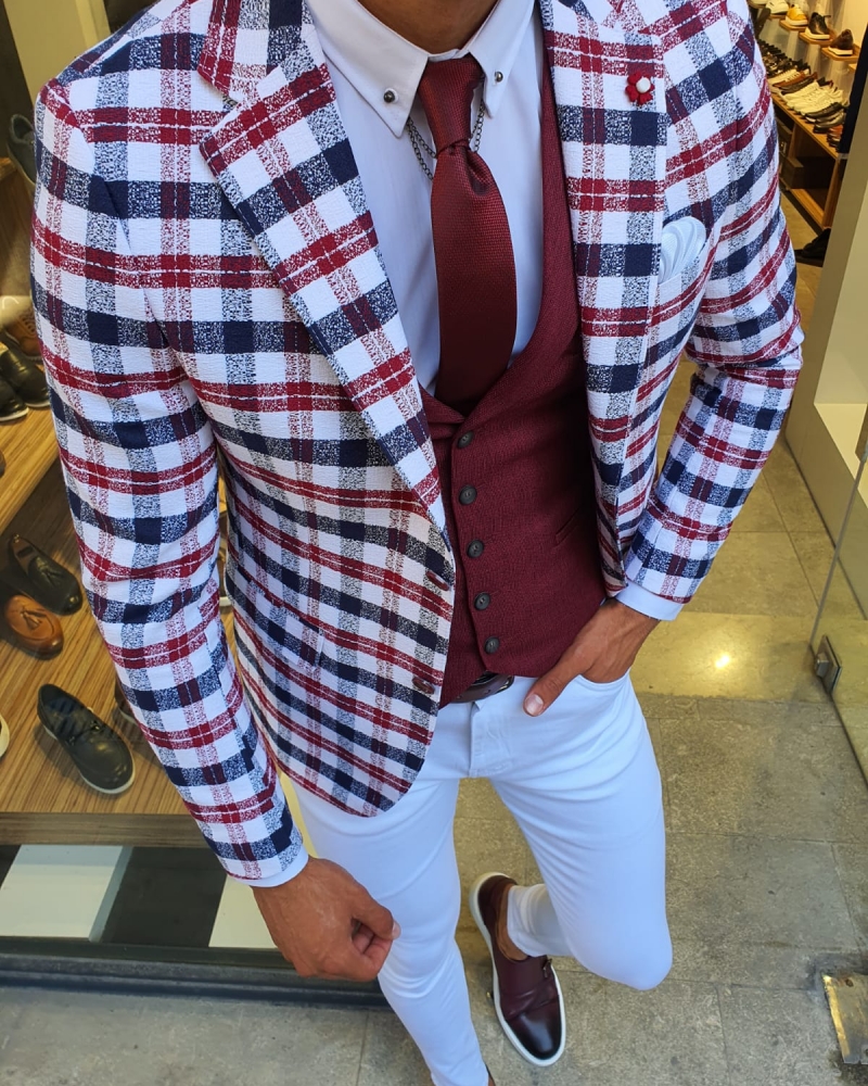 Red Slim Fit Plaid Suit by GentWith.com with Free Worldwide Shipping