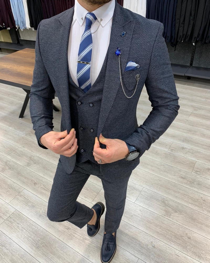 Navy Blue Slim Fit Suit by GentWith.com with Free Worldwide Shipping