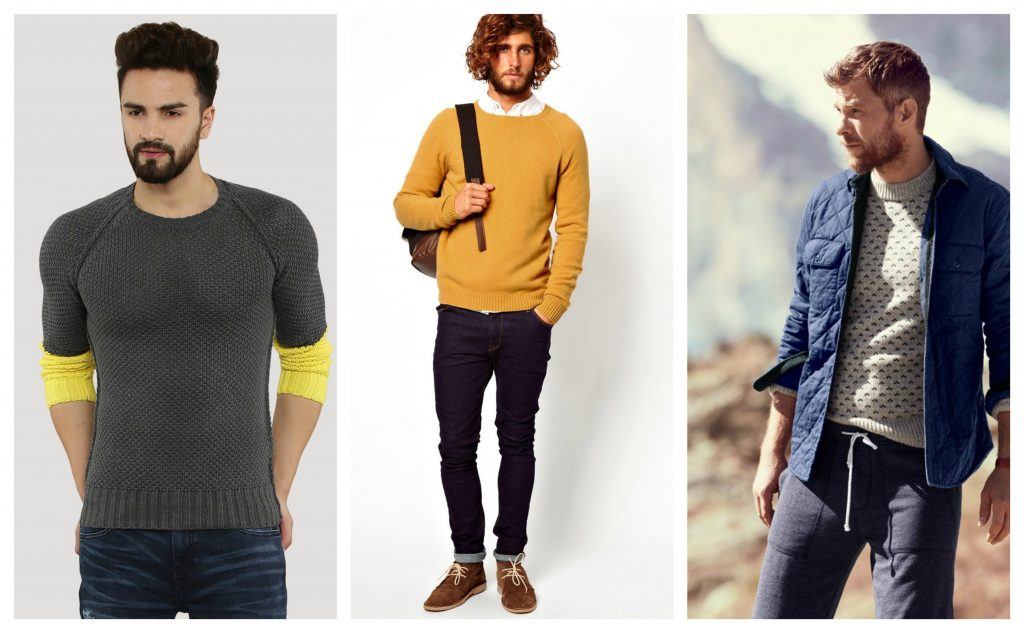 men's fashion sweater over collared shirt