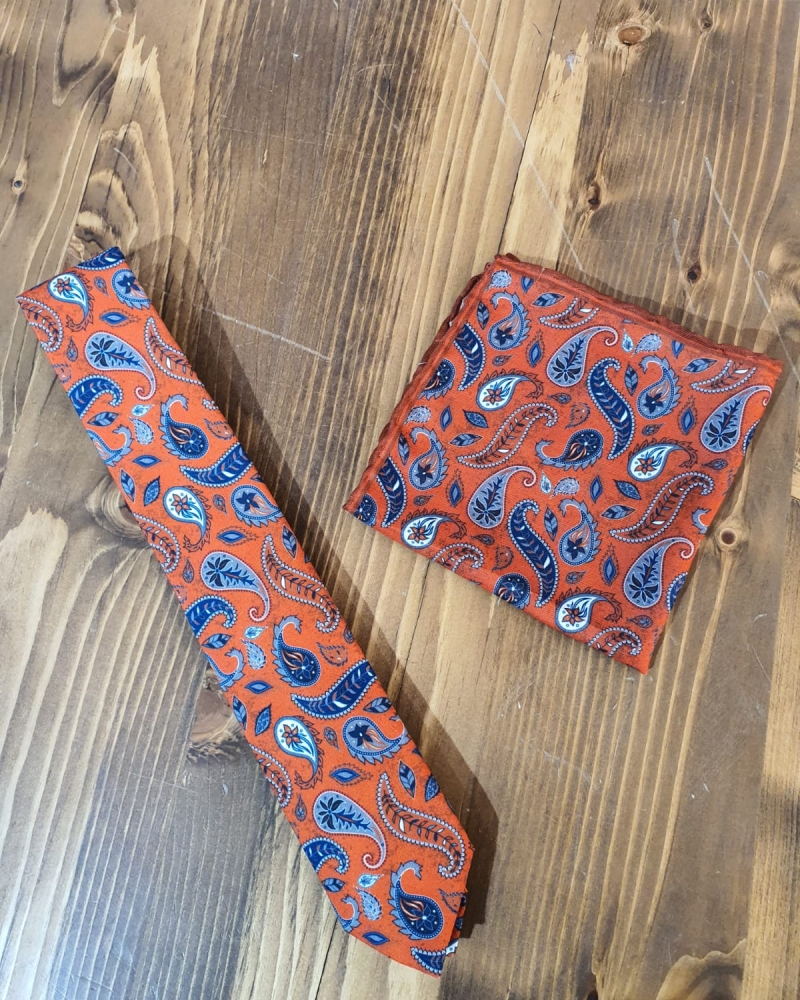 Orange Paisley Neck Tie by GentWith.com with Free Worldwide Shipping