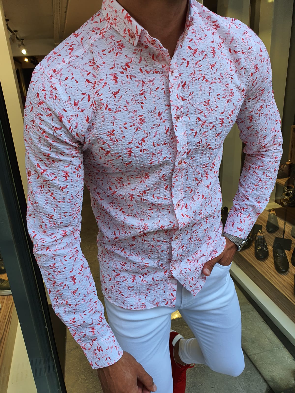 GentWith Detroit Red Slim Fit Floral Cotton Shirt - GENT WITH