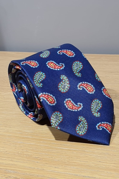 Navy Blue Paisley Neck Tie for Men by GentWith.com with Free Worldwide Shipping