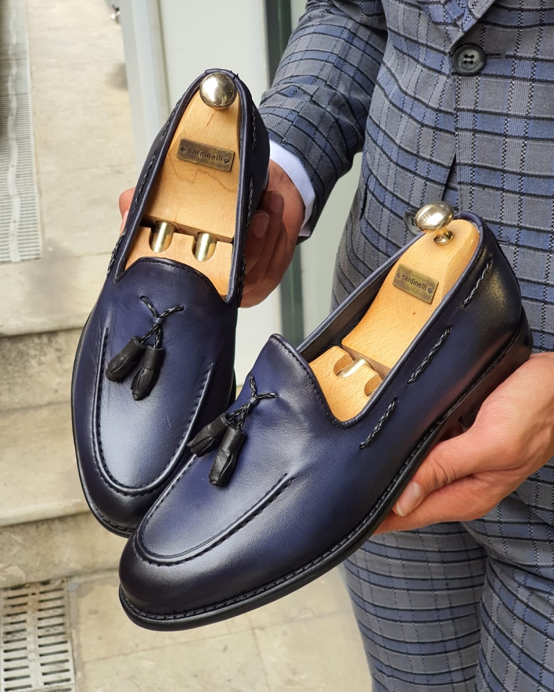 Navy Blue Tassel Loafer for Men by GentWith.com with Free Worldwide Shipping