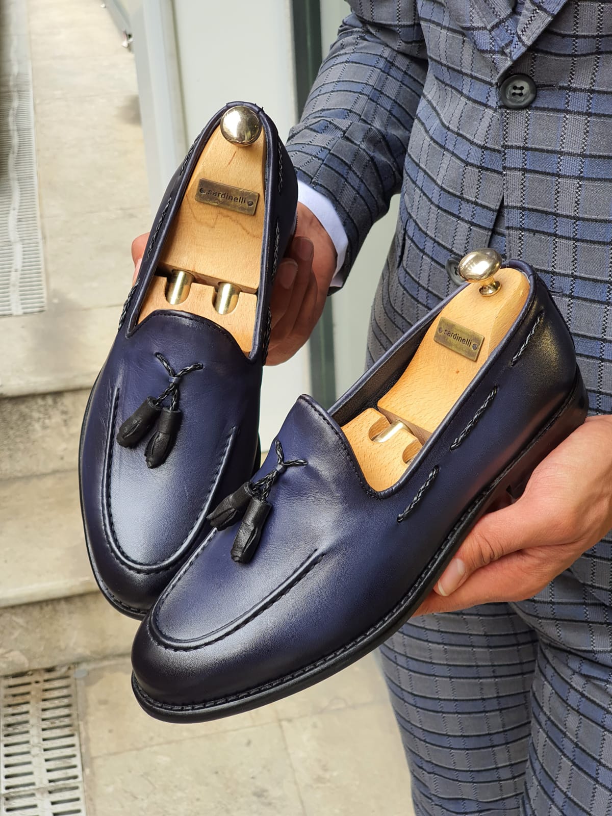 navy blue tassel loafers