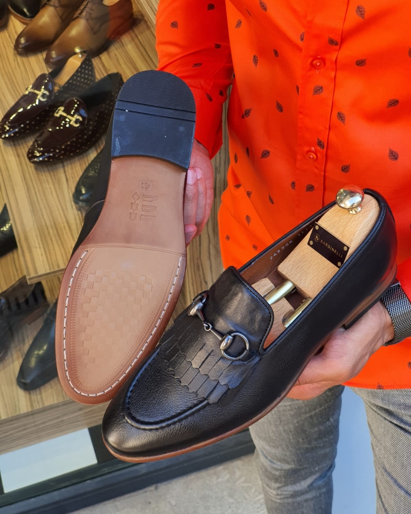 Black Kilt Bit Loafers for Men by GentWith.com with Free Worldwide Shipping